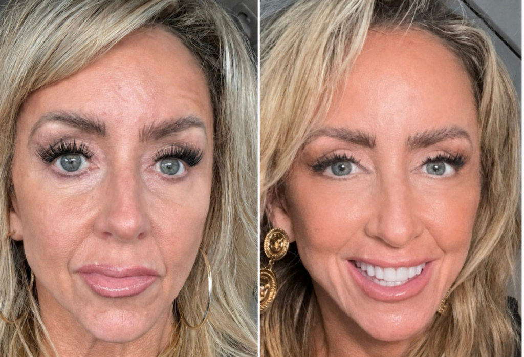 Before and after photo of Chalene Johnson after 2 years of using estrogen face cream