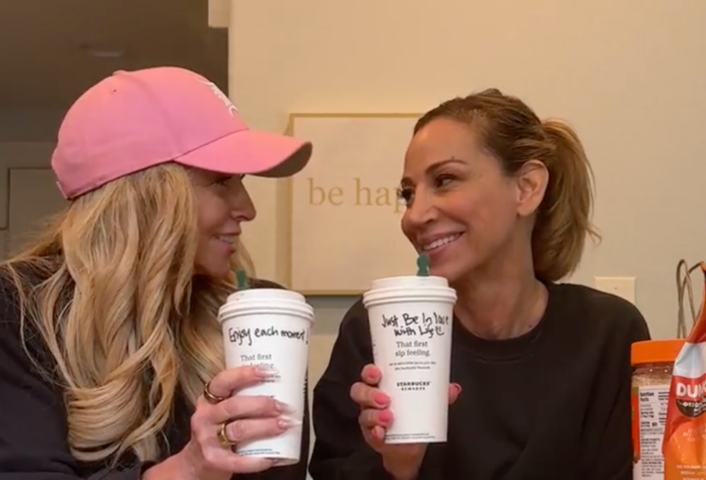 chalene and friend drinking coffee discussing how to keep relationships prospering