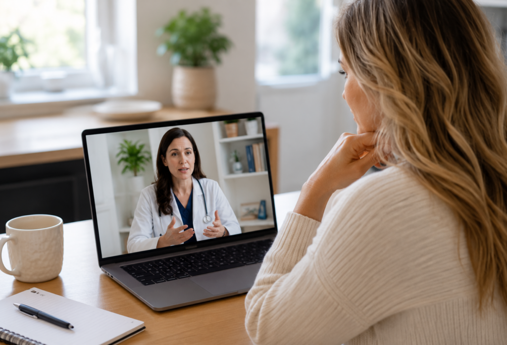 Woman getting a telehealth visit about GLP weight loss drugs