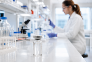 Scientist creating peptides in a lab